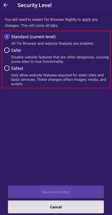 Güvenlik düzeyini değiştir