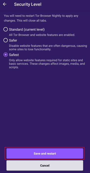 Ayarları kaydedip tarayıcıyı yeniden başlatın